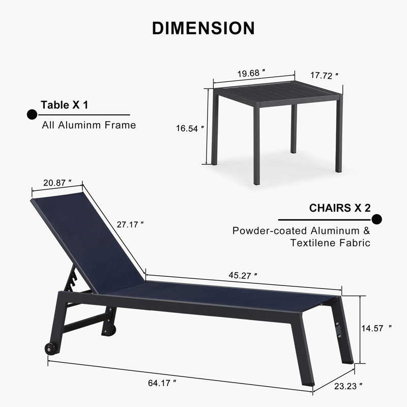 Chaise longue inclinable 66,15 po Latitude Run, Bleu marine