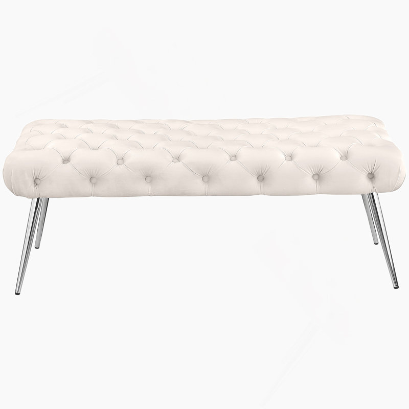 Galiano Ivory Upholstered Tufted Bench, Ivory