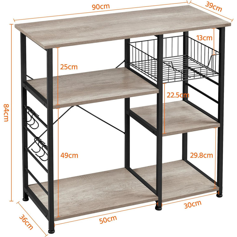 Melway 90" Iron Standard Baker's Rack with Microwave Compatibility, Grey