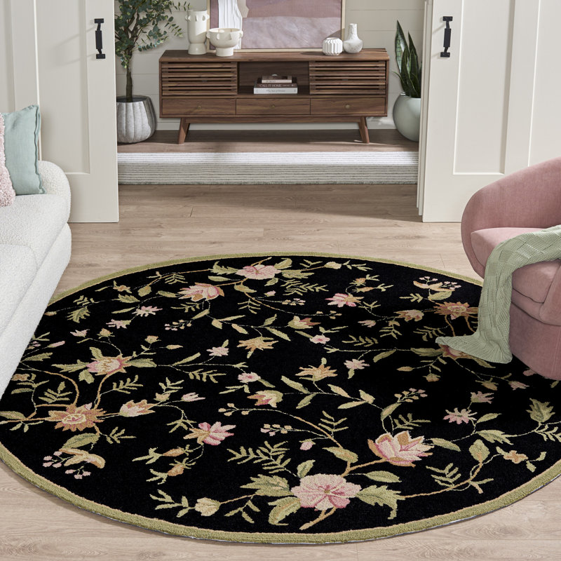 Tapis floral en laine crocheté à la main Kinchen, Rectangle 8 pi x 10 pi, Beige