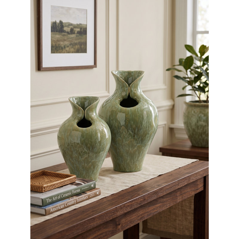 D7.9x11.8" Sage Green Sculptural Ceramic Vase