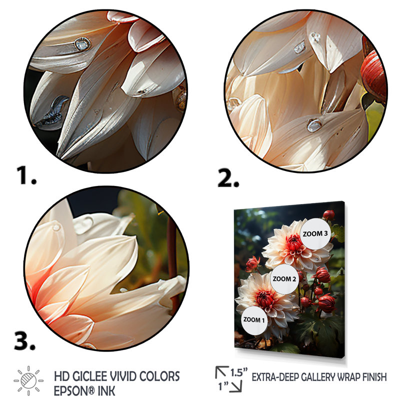Red Dahlia Bouquet Harmony II - Dahlia, art mural, Cadre flottant noir, H 32 po x l 24 po x P 1 po