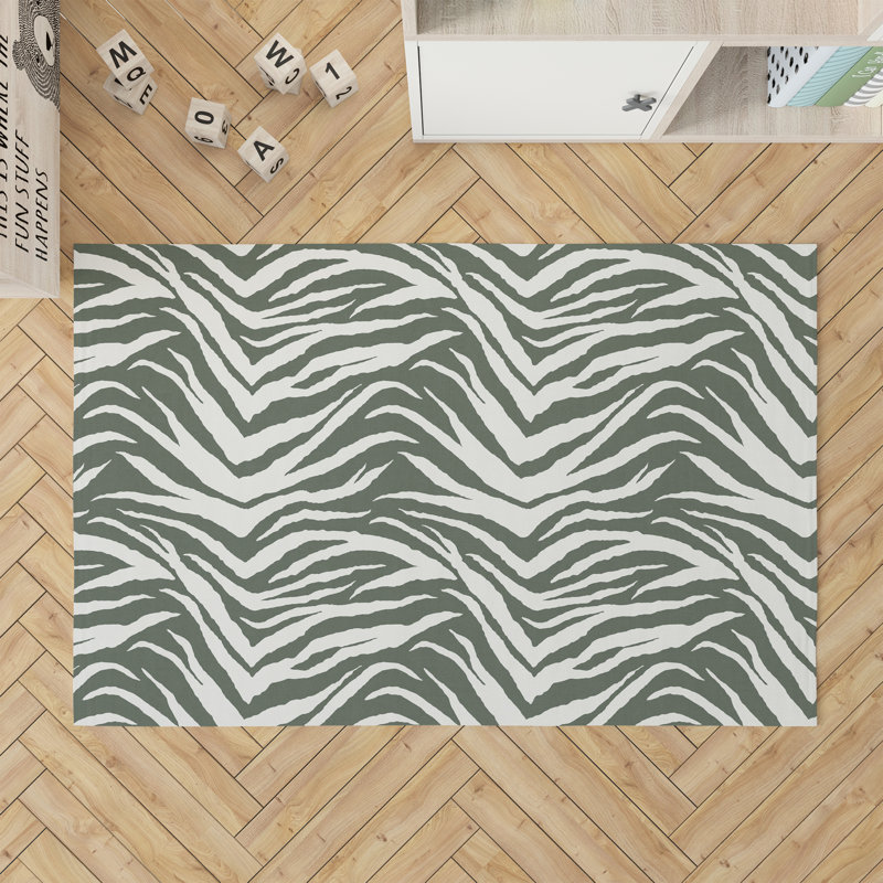 Zebra Patch Kids Play Mat, Chimichurri/Green, Rectangle 2' x 3'