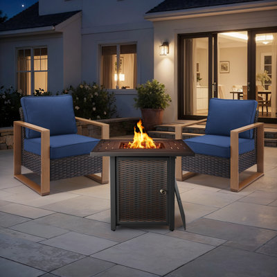 Drazen 2 - Person Patio Furniture Set With Fire Pit Table, All-Weather Wicker Outdoor Conversation Set With Chair And Thick Cushions