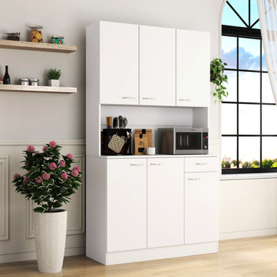 Armoire de cuisine 70,83 "de hauteur, blanc, 6 portes, 1 tablette ouverte, tiroir - option de rangement pratique pour garde-robe de chambre à coucher, 6 portes, 1 ouverture 1, finition blanche