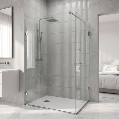 Cabine de douche à charnière sans cadre avec verre transparent 3/8 l 34 po x P 46 po x H 73 po Pacifica
