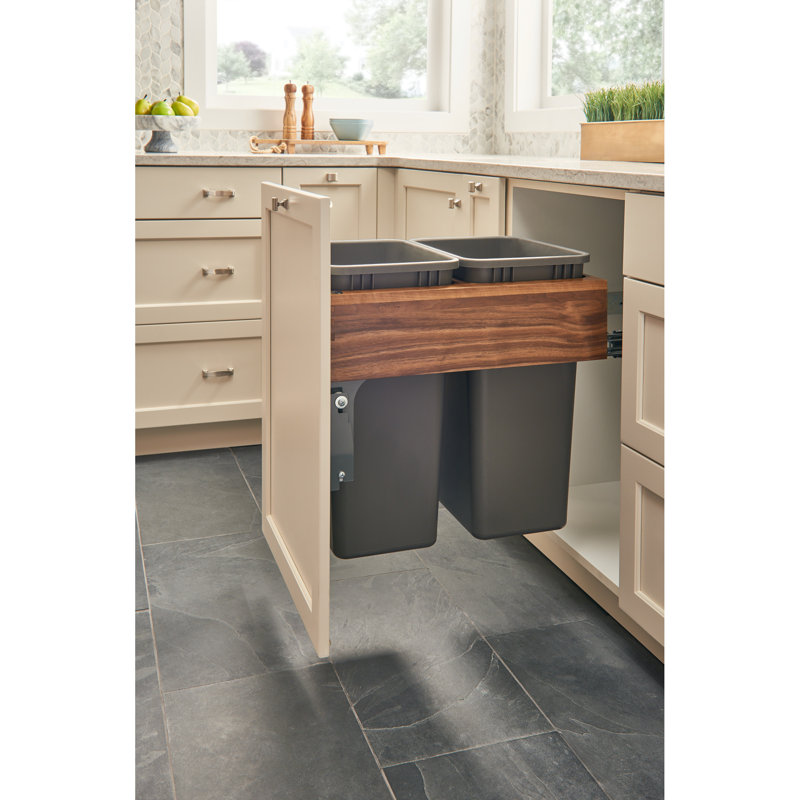 Rev-A-Shelf Wood Top Mount Pull Out Trash/Waste Container with Soft Close, 24.75, Walnut