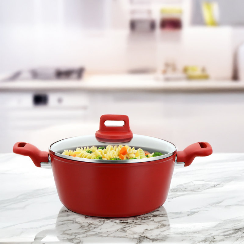 ZOYA 8 - Piece Non-Stick Aluminum Cookware Set, Red
