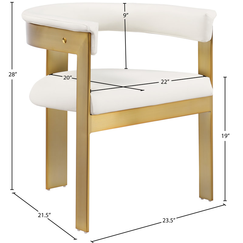 Habert Finished Upholstered Back Arm Chair, Brushed Gold, Cream Vegan Leather