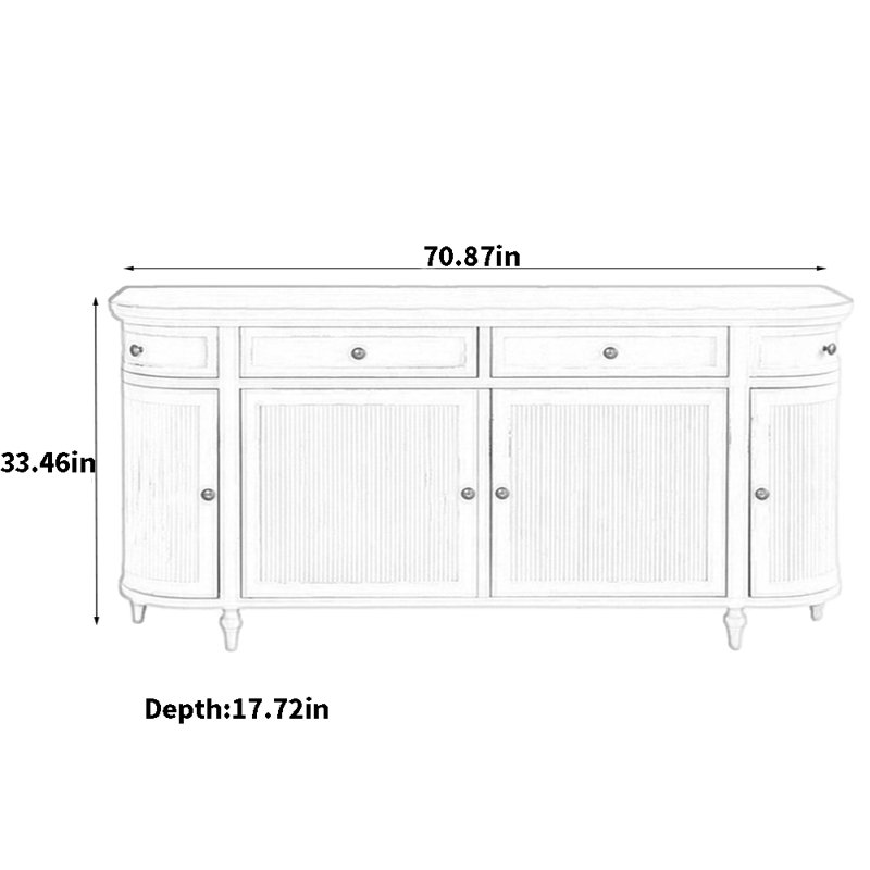 Buffet léger de luxe blanc, H 33,46 po x l 70,87 po x P 17,72 po