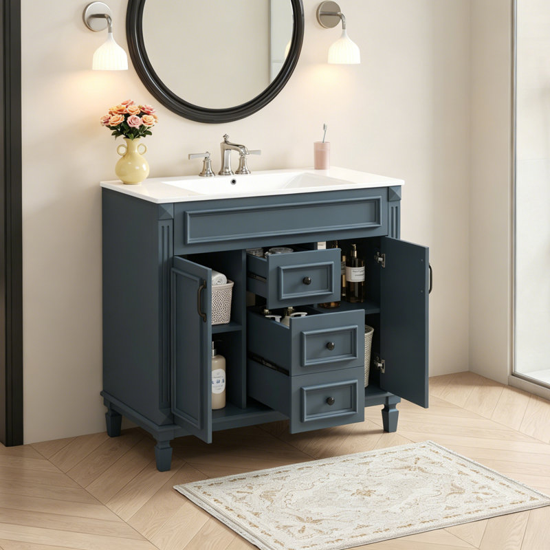 Skyelynn Bathroom Storage Cabinet with 2 Soft Closing Doors,36'' Bathroom Vanity with Top Sink, Blue