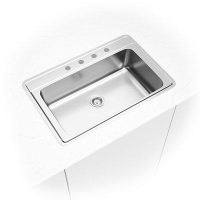 Évier de cuisine à cuve simple en acier inoxydable de calibre 18 de 33 po x 22 po SleekSteel