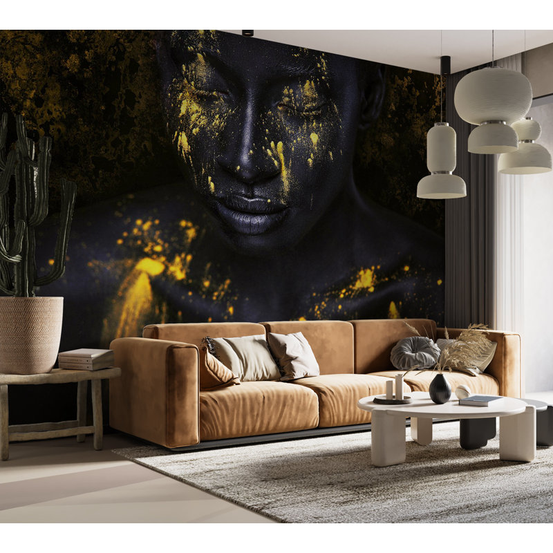 Papier peint abstrait «Bathed» en or, L 41 po x l 59 po