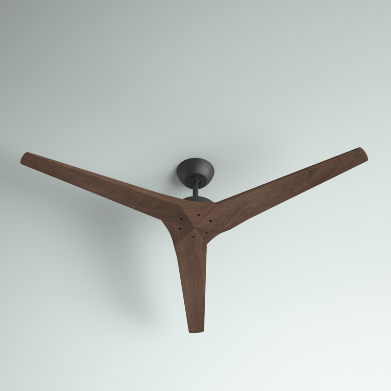 Chisel Indoor/Outdoor Smart Wooden Ceiling Fan with Remote, Matte Black, Walnut, 60" Wide