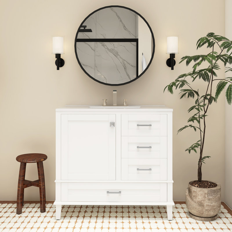 Meuble-lavabo sur pied 36 po, Blanc / argenté