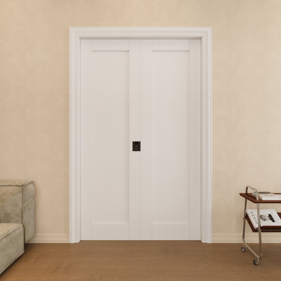 36" x 80" Panel Solid Core Double Pocket Door with Black Lock, Solid Core Door Slab, Paintable & Waterproof, Suit for Closet, Pantry Doors, Bedroom Doors