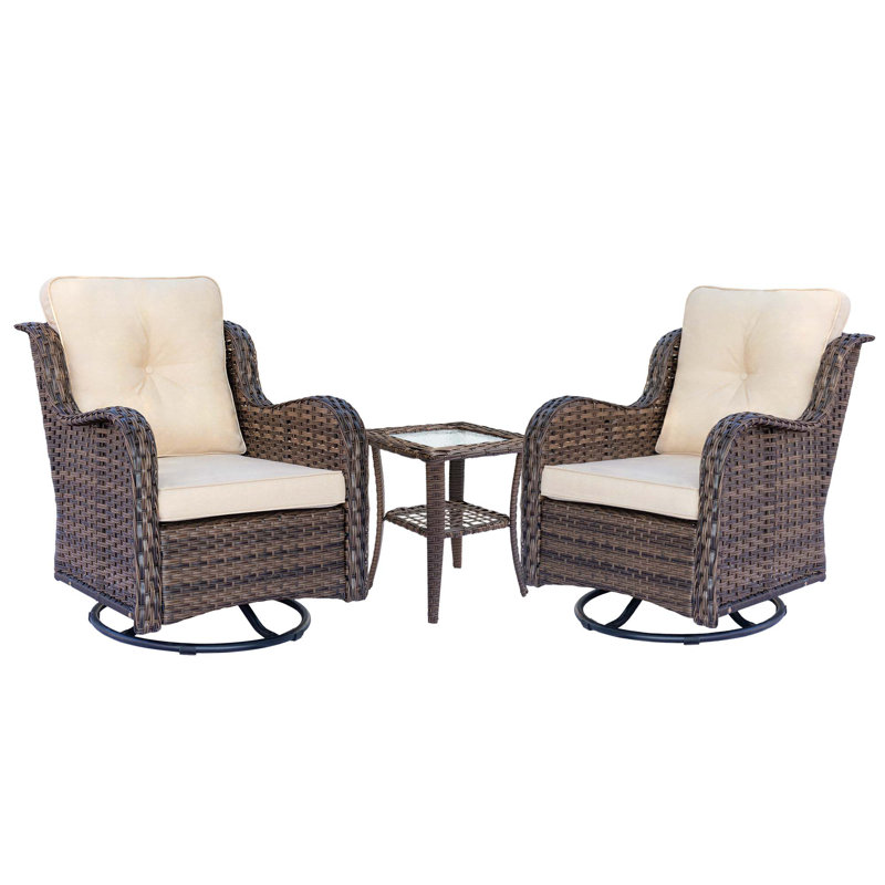 Ensemble de conversation d'extérieur pour 2 personnes avec coussins Shanella, Brun, Beige