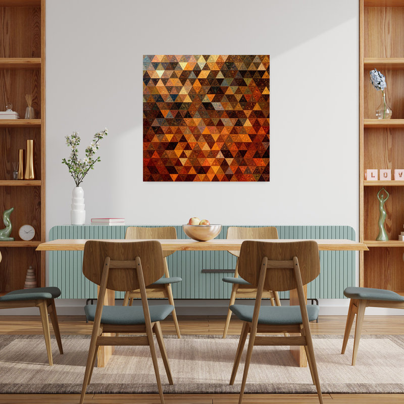 Chaleureuse mosaïque géométrique abstraite, art mural coloré, H 36 po x l 36 po