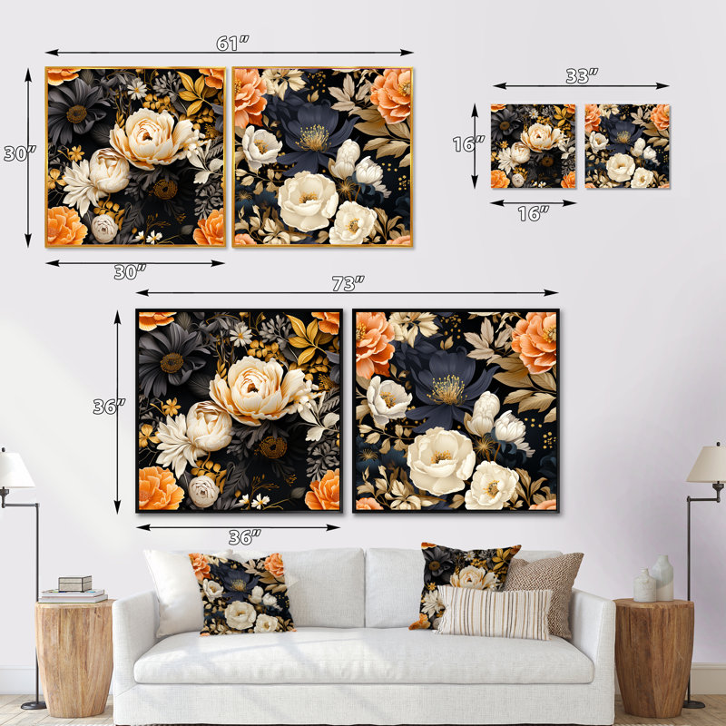 Splendid collage de mosaïques souci - ensemble de collage floral carré de 2, H 30 po x l 61 po, Toile tendue