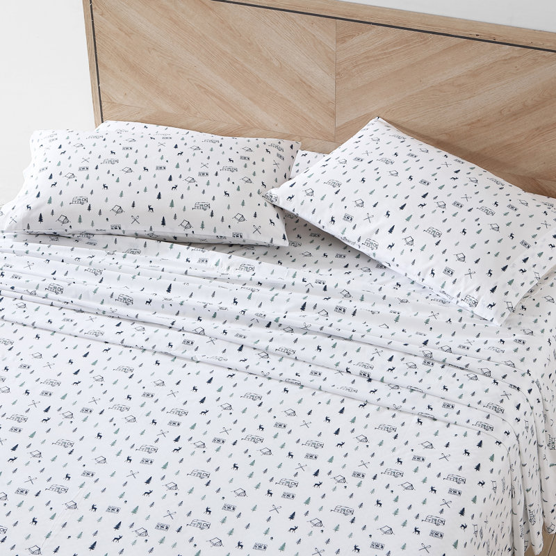Ensemble de draps en percale de coton Shasta Lake , Ensemble de draps pour très grand lit avec 2 taie, Campeur