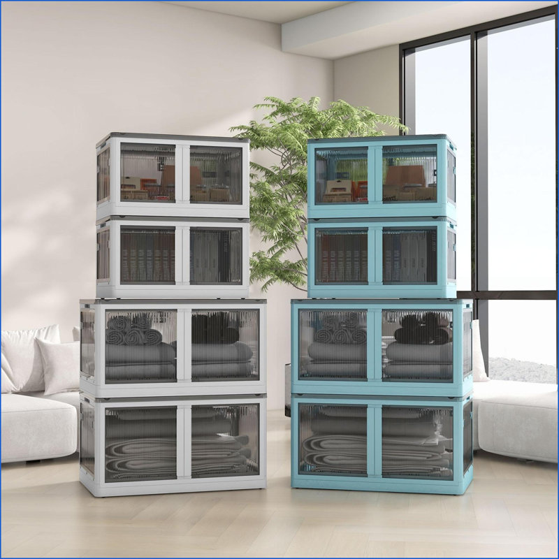Bacs de rangement: HOMcom 3, empilable, pliable avec couvercles, roues, 18 gallons | Blanc | Plastique, Blanc