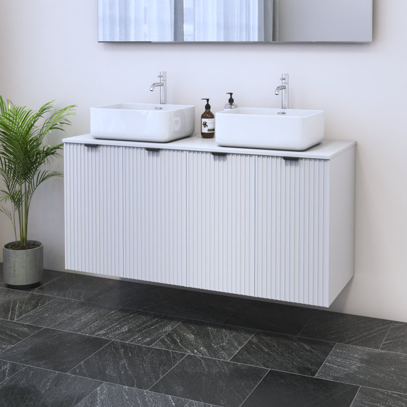 Ensemble de meuble-lavabo double 47,2 po avec plateau Lissia, Blanc