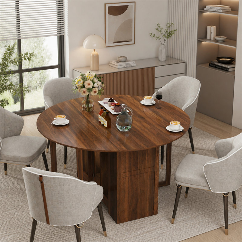 Table de salle à manger ronde à abattants rabattable avec conception convertible peu encombrante pour les petits appartements et une utilisation multifonctionnelle (table sans chaise)