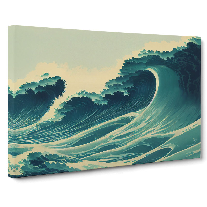Glowing Japanese Wave - Wrapped Canvas, 35cm H x 50cm W x 3cm D