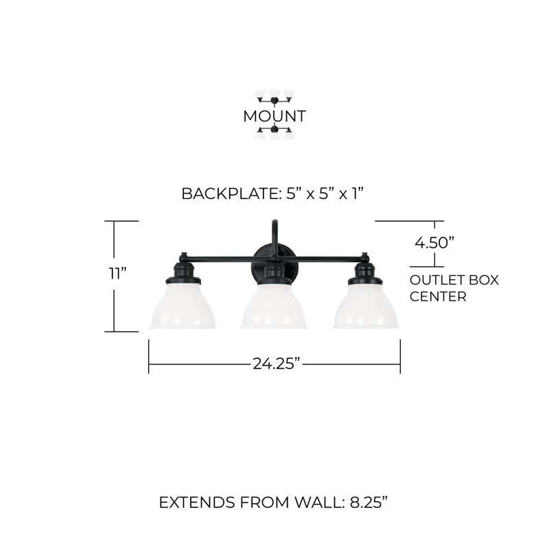 3-Light Milk Glass Vanity In Matte Black, Milk