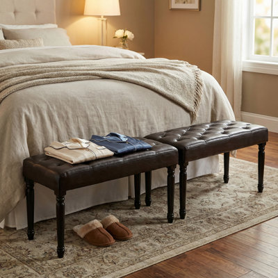 Franz Espresso Brown Tufted Ottoman Piano Bench, Faux Leather