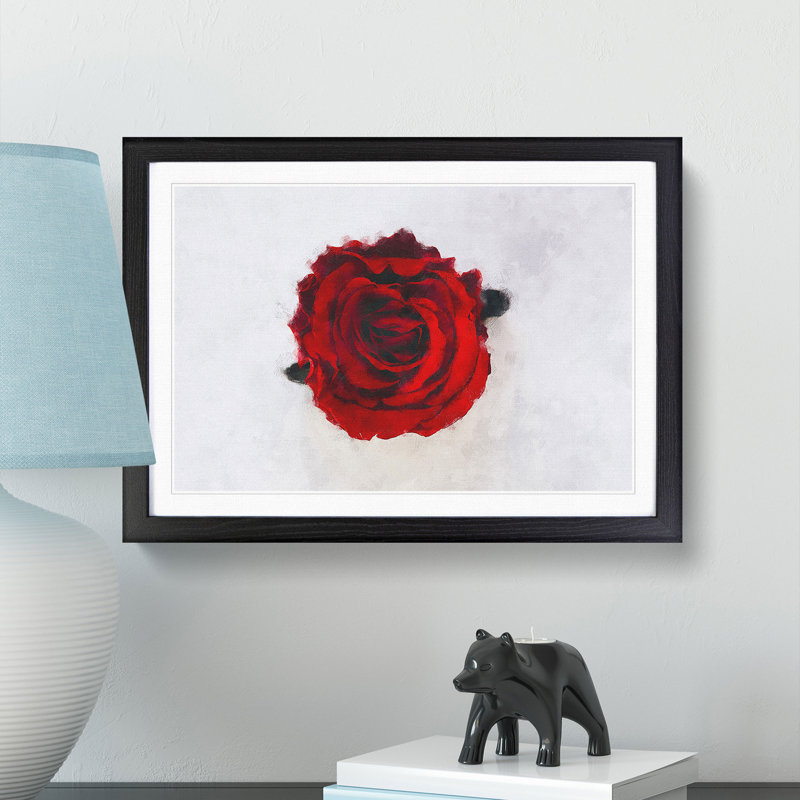 Red Rose in Bloom - Framed Print, 62cm H x 87cm W x 2cm D, Black Framed