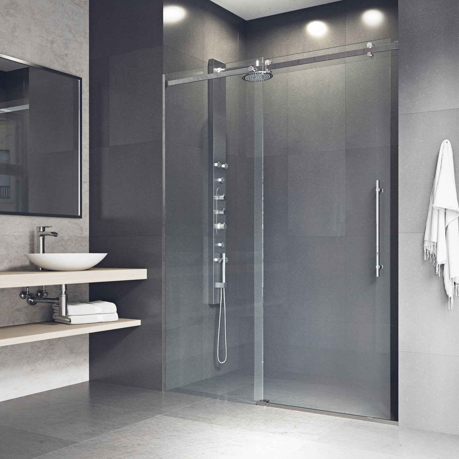 Luca Frameless Sliding Shower Door, Stainless Steel