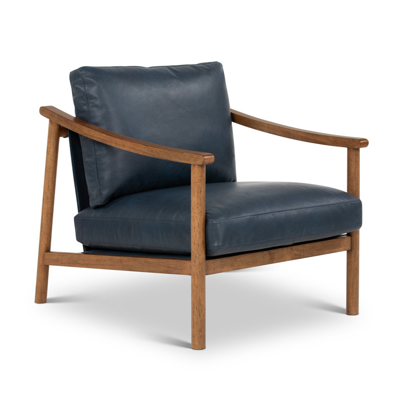 Fauteuil d'appoint en cuir véritable Rowan, Bleu Oxford