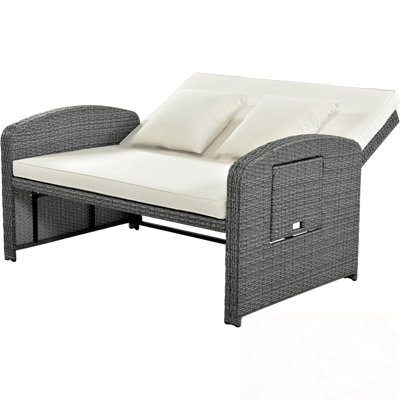 Chaise longue double en osier PE avec coussin moelleux