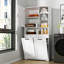 Armoire décorative, armoire à linge avec portes et tablette, panier à linge inclinable