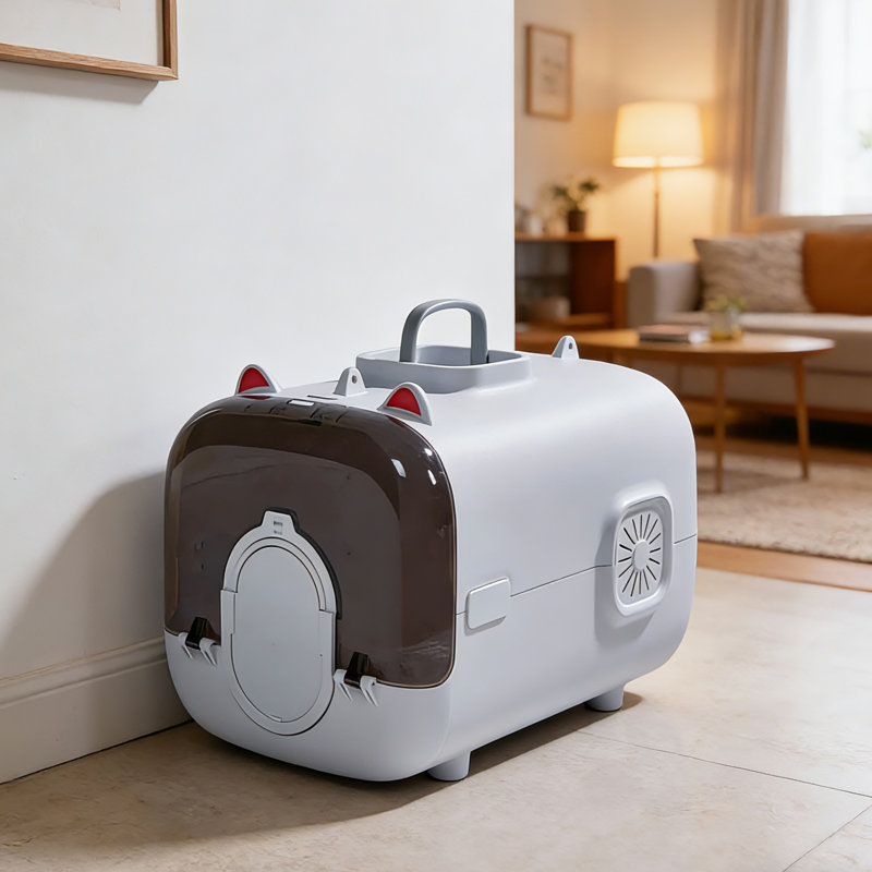 Porte-animal portable multifonctionnel avec bol d'alimentation intégré, conception ventilée pour chats et petits chiens