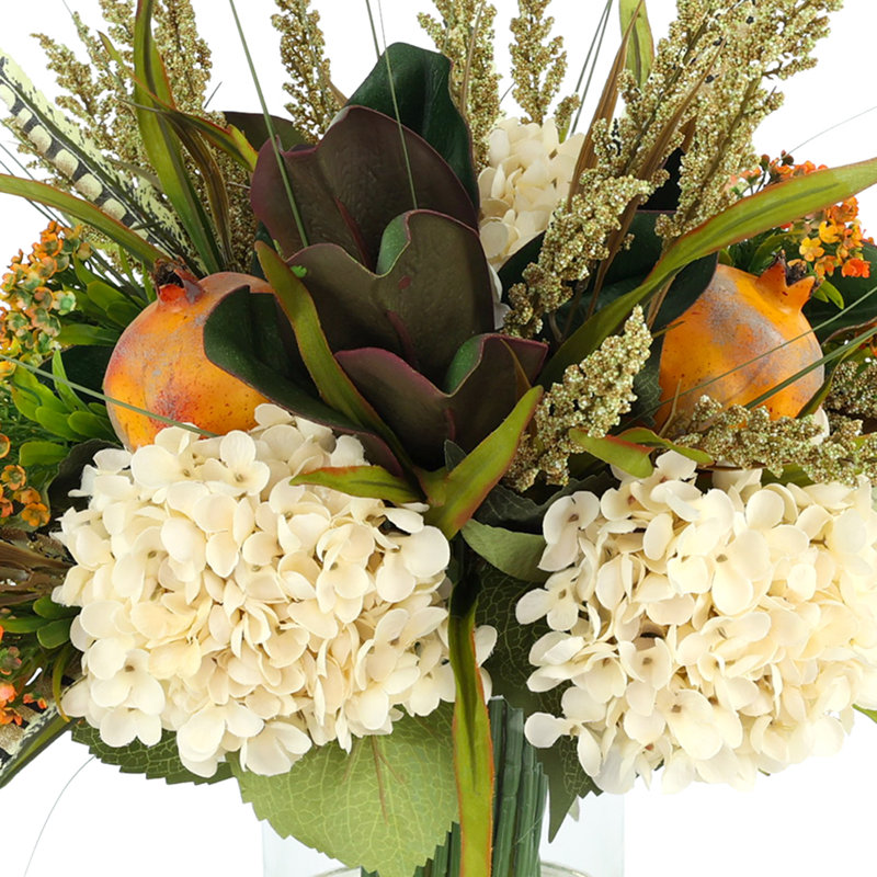 Fall Arrangement with Hydrangeas and Thistle, Cream/Orange