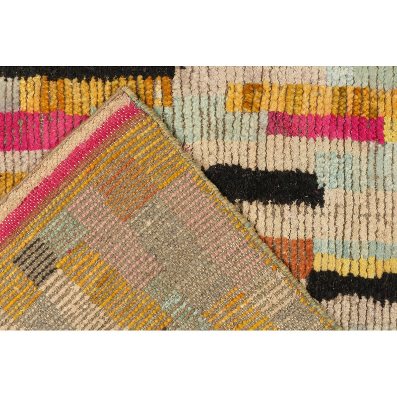 Moroccan Hand Knotted Geometric Area Rug, Rectangle 10' x 14'