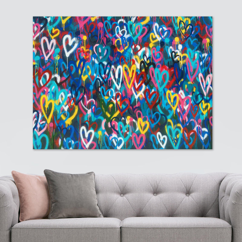 Love Hearts Graffiti - Wrapped Canvas Print, 20.5cm H x 30.5cm W x 3.8cm D