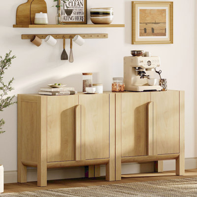 Mid-Century Modern 63" Sideboard Buffet Cabinet With Storage, Wood Credenza With 4 Doors And Adjustable Shelves For Kitchen Living Room, Dining Room