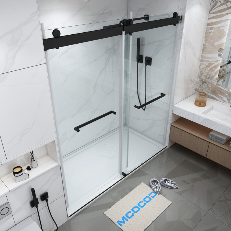 Opal Mirage MCOCOD 70-76.75"W x 76"H Double Sliding Frameless Soft Close Shower Door with 3/8"(10mm)Clear Glass, Black