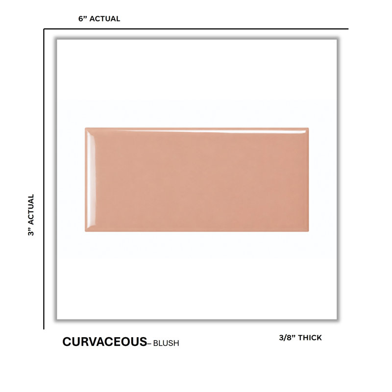 Curvaceous 3" x 6" Ceramic Wall Tile, Blush