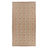 Vintage Oversized Aubusson Rug In Golden-Beige With Pink Florals - Rug & Kilim