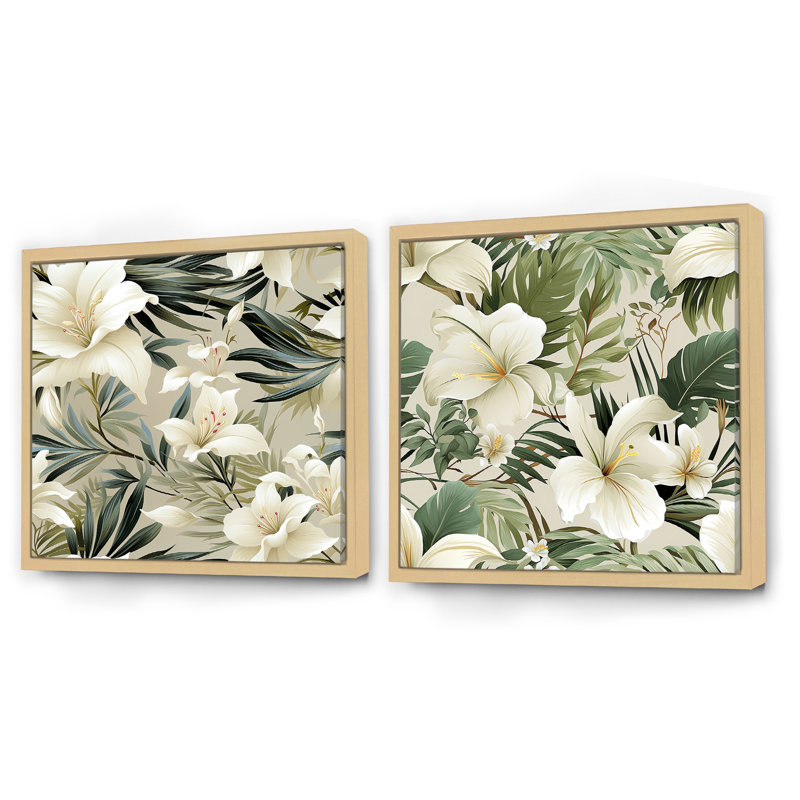 Doraville - Ensemble de 2 collages floraux carrés, Cadre flottant brun, H 30 po x l 61 po