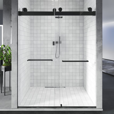 Porte de douche coulissante double sans cadre 60 "x 76" avec porte de douche ou baignoire en verre trempé 3/8 "