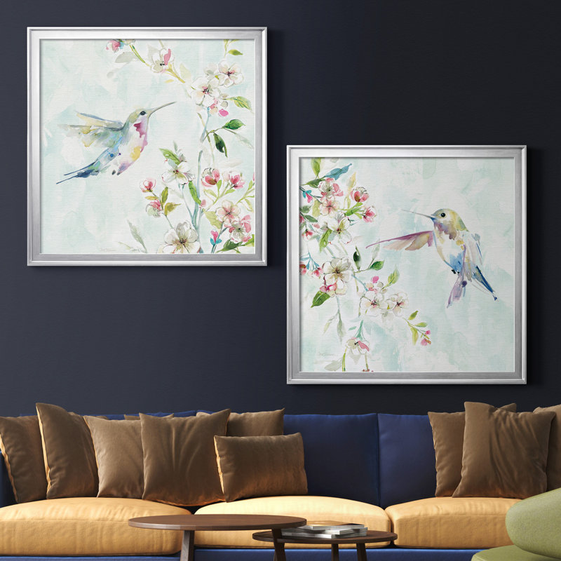 Colibri III - ensemble de 2 reproductions d'art encadrées, H 22,5 po x l 45 po, Toile encadrée, Silver