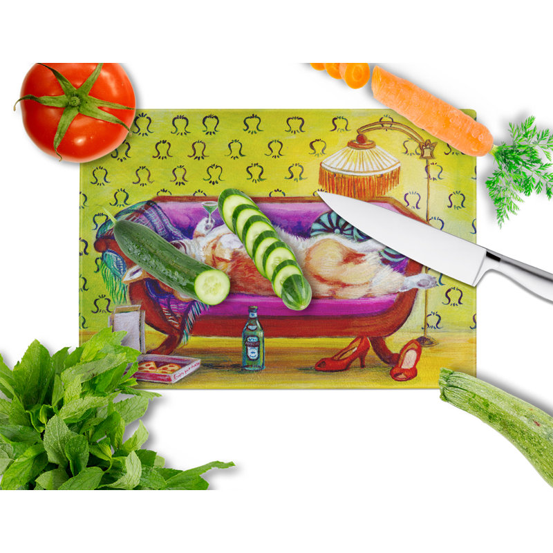 Caroline's Treasures Tempered Glass Corgi Home Alone Cutting Board