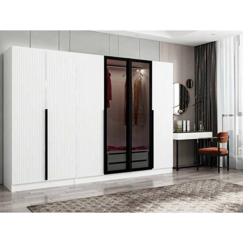 Armoire moderne et élégante, blanc et gris foncé, 106,3 x 82,7 x 20,5 pouces | 100% panneau de particules enduit de mélamine, épaisseur: 0,7 pouce | Plusieurs tablettes, solution de rangement élégante et fonctionnelle pour toute chambre à coucher