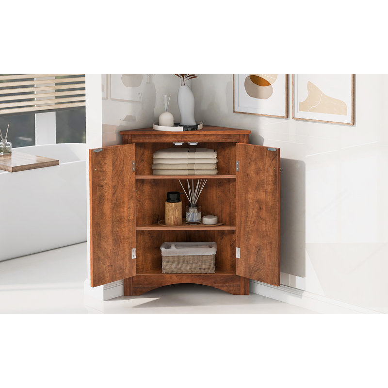 Practical And Freestanding Floor Cabinet With Adjustable Shelves For Bathroom And Kitchen, Utilizing Corner And Wall Space Efficiently