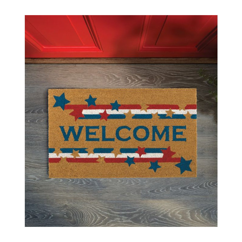 30x18 Natural Coir Fiber and PVC Non Slip Outdoor Doormat with Weather Resistant Textured Surface and Heavy Duty Backing - Americana